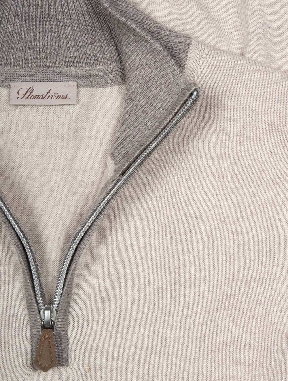 Half Zip Contrast Merino Wool Beige
