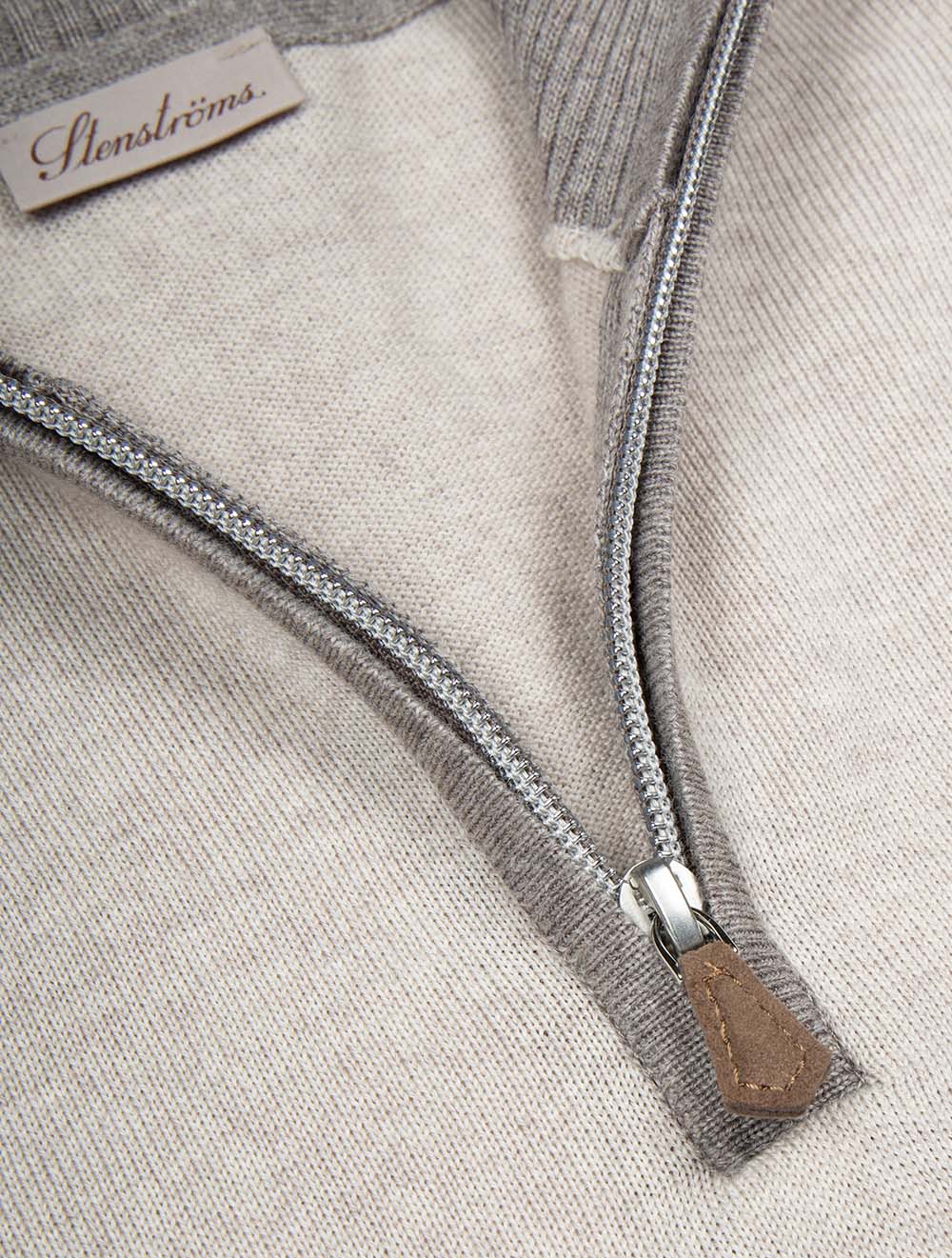 Half Zip Contrast Merino Wool Beige
