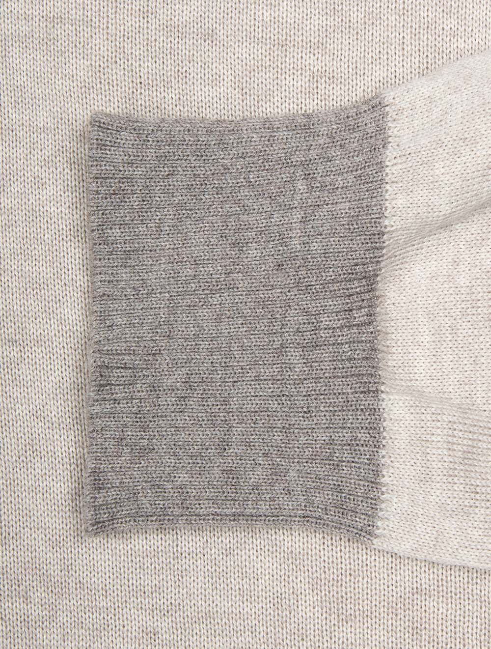 Half Zip Contrast Merino Wool Beige