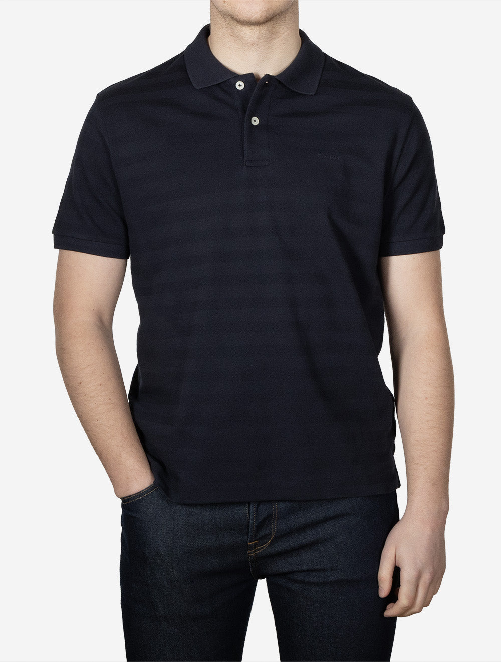 Textured Stripe Short Sleeve Polo Evening Blue
