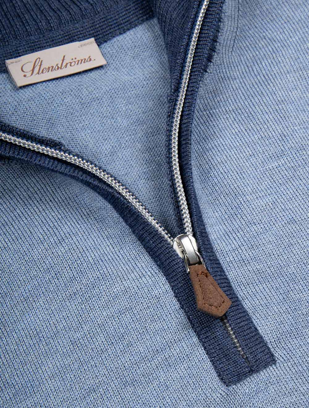Half Zip Contrast Merino Wool Navy