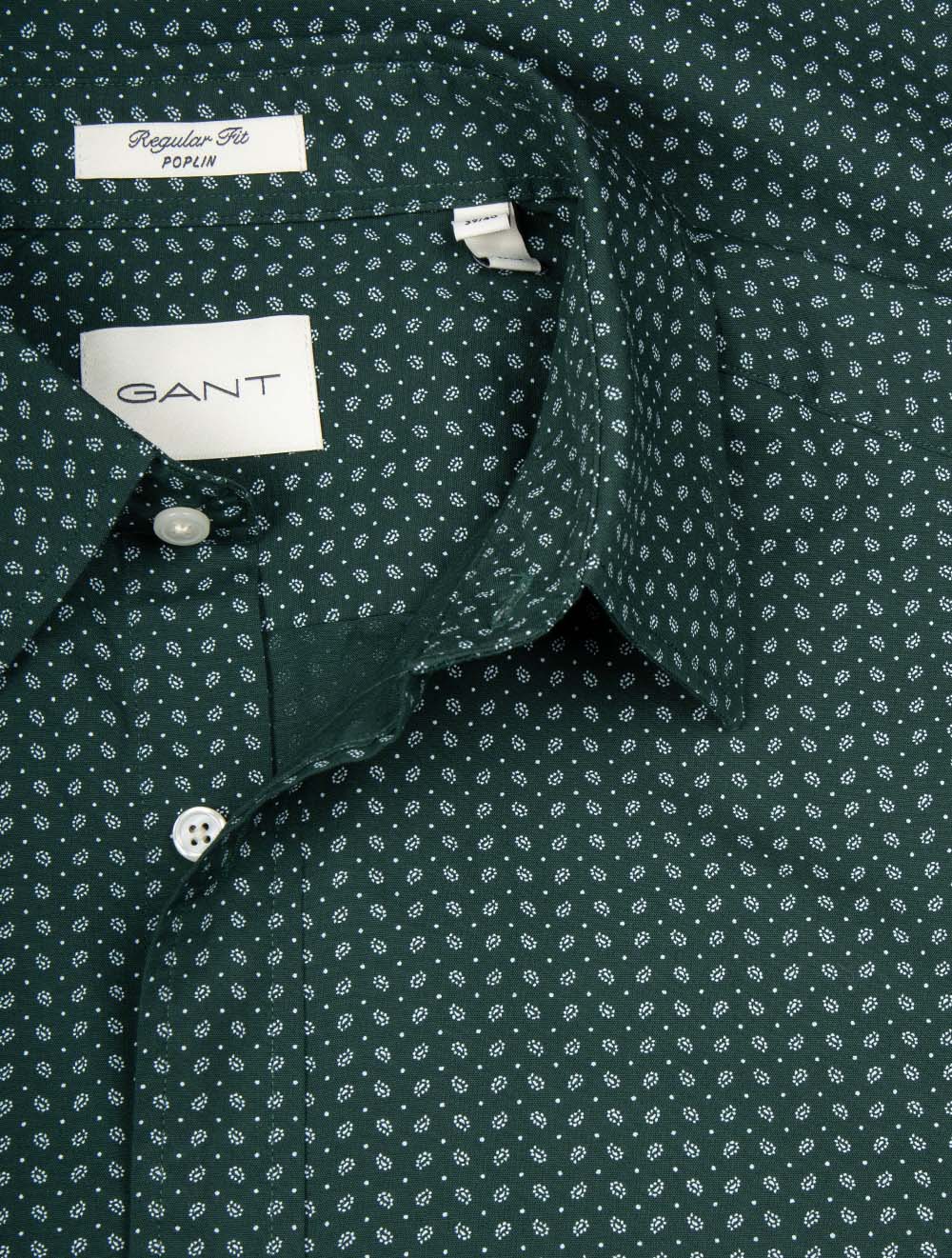 Regular Fit Micro Print Shirt Tartan Green