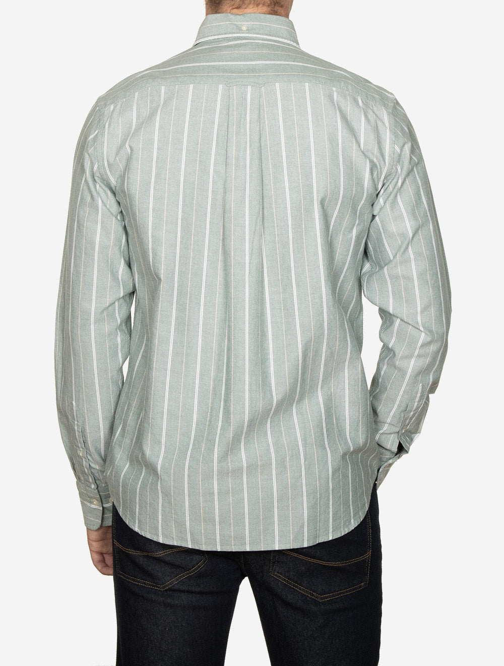 Regular Fit Striped Classic Oxford Shirt Forest Green