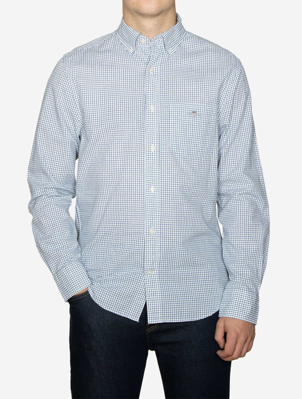 Regular Fit Micro Checked Classic Poplin Shirt Forest Green