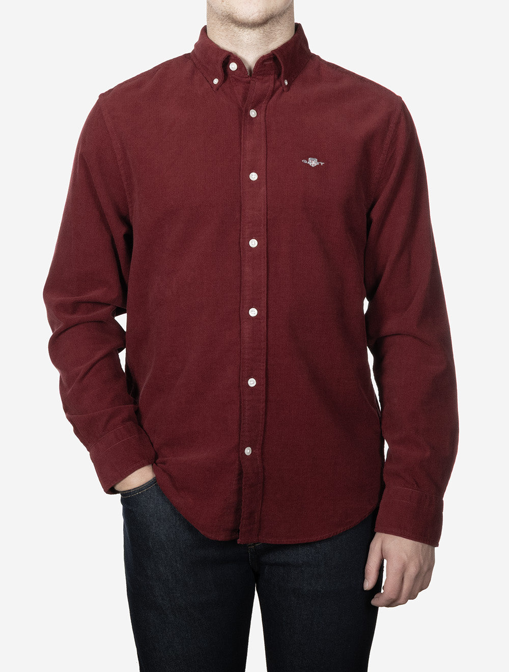 Chemise rouge en velours côtelé de coton coupe classique