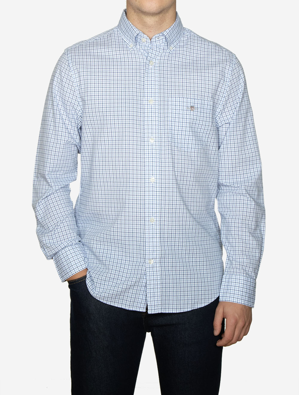 Regular Fit Micro Checked Classic Poplin Shirt Clear Sky