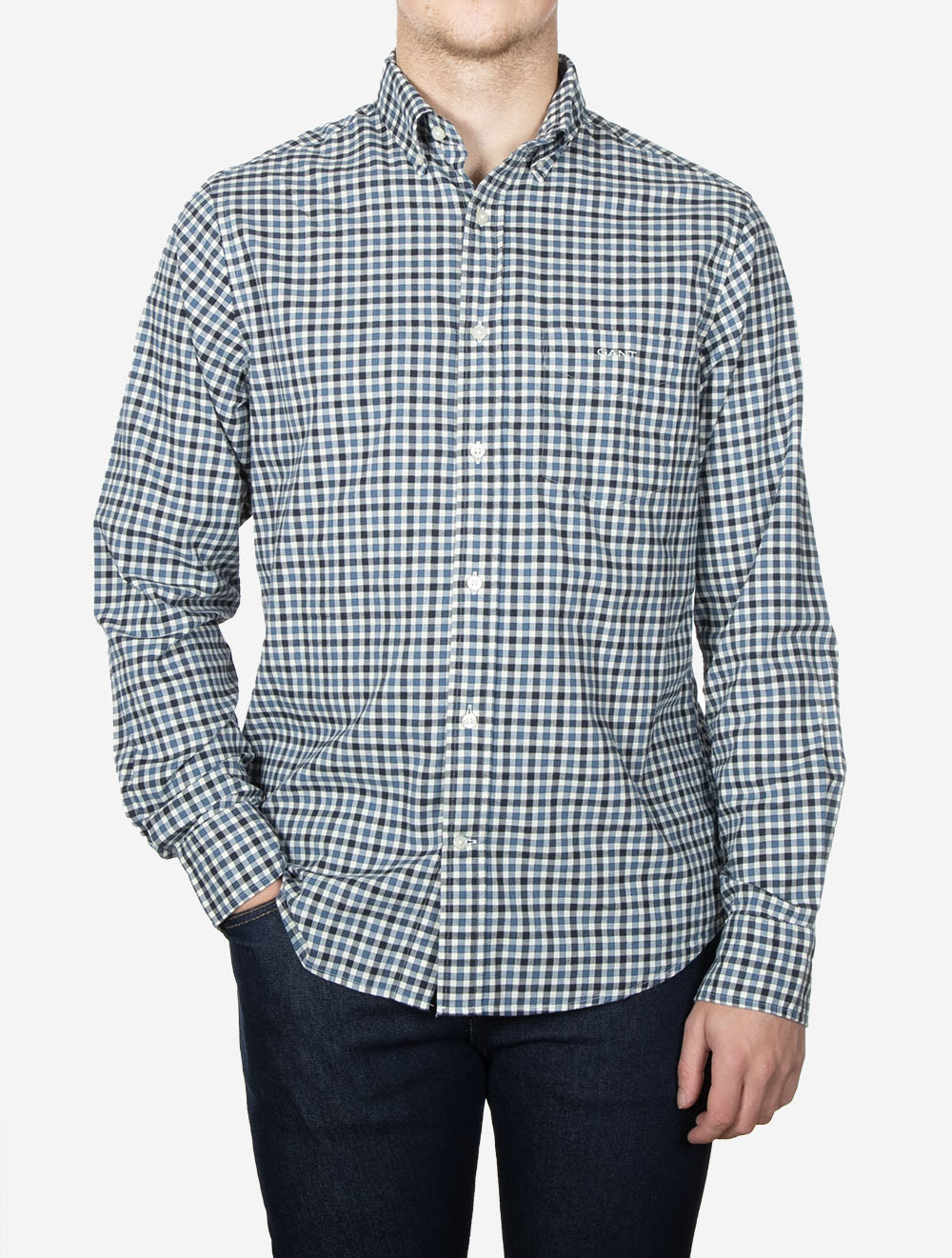 Regular Fit Twill Gingham Shirt Naval Blue