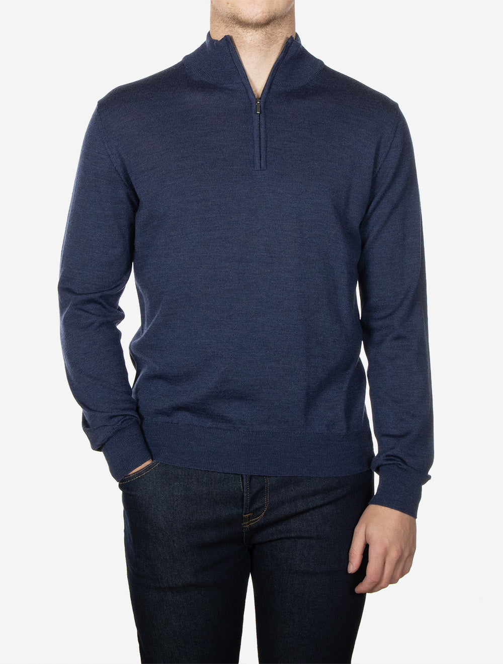 Merino Half Zip Mock Neck Blue