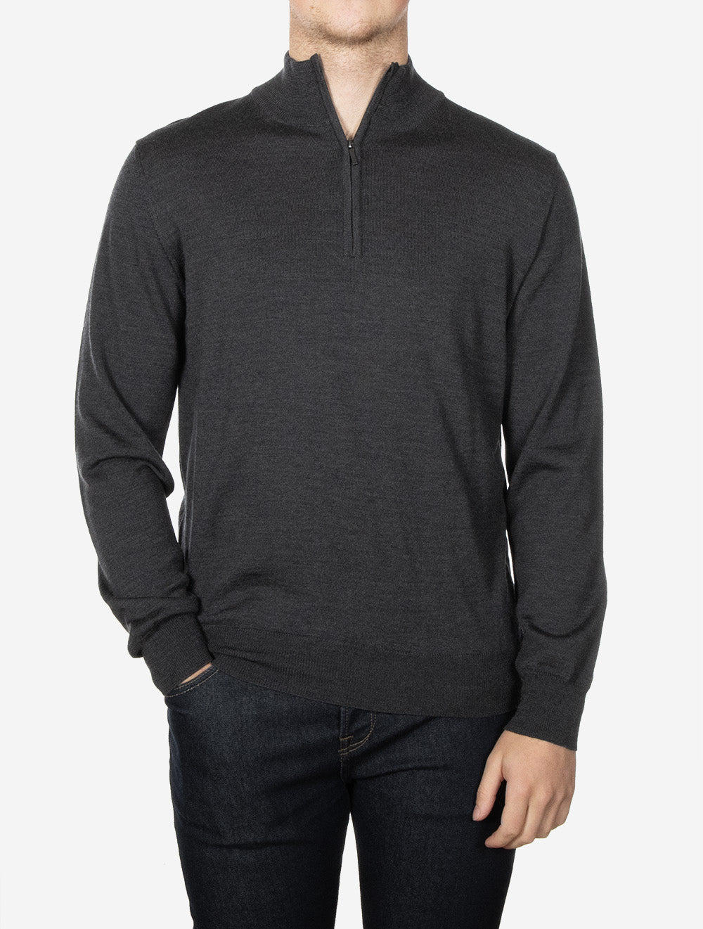Merino Half Zip Mock Neck Dark Grey