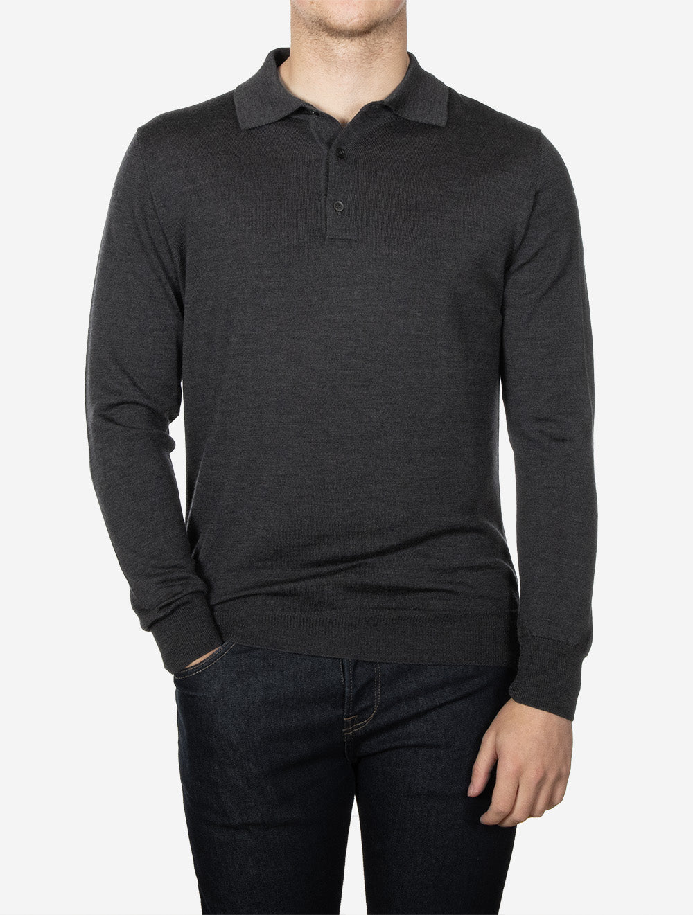 Merino Long Sleeve Polo Antracite