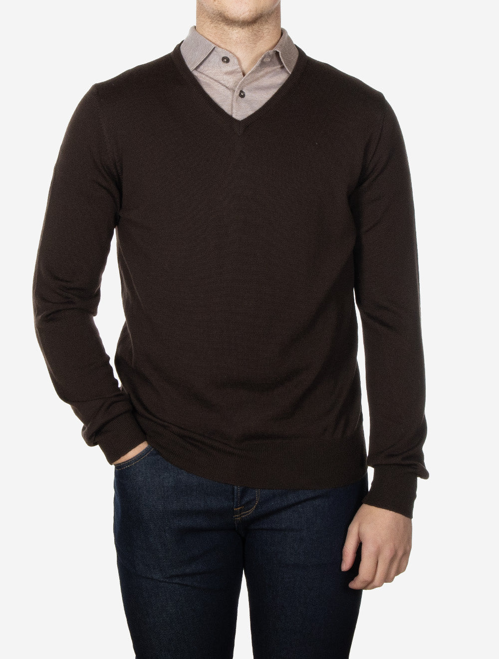 Merino Wool V Neck Dark Brown