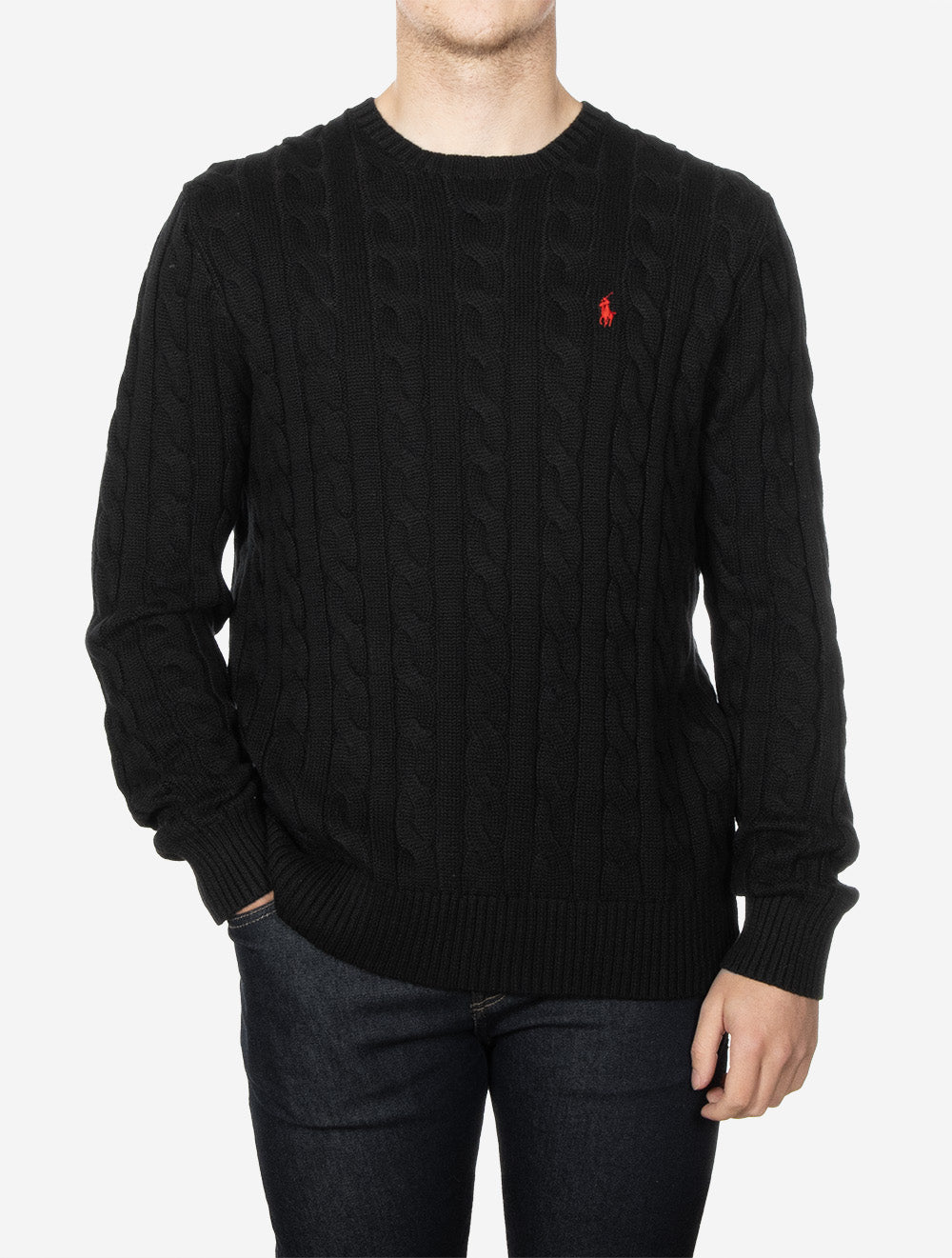 Cable Crew Neck Pullover Black