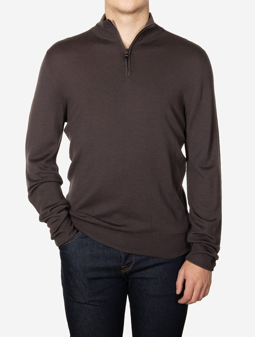 Canali Pure Wool Half Zip Knit Brown