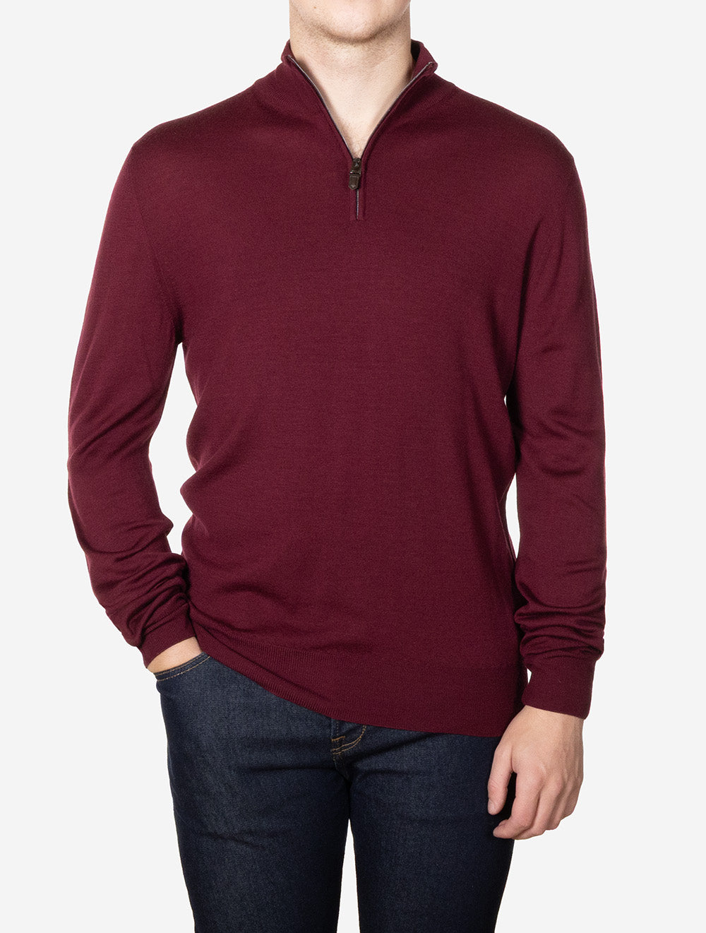 Pure Wool Half Zip Knit Wine