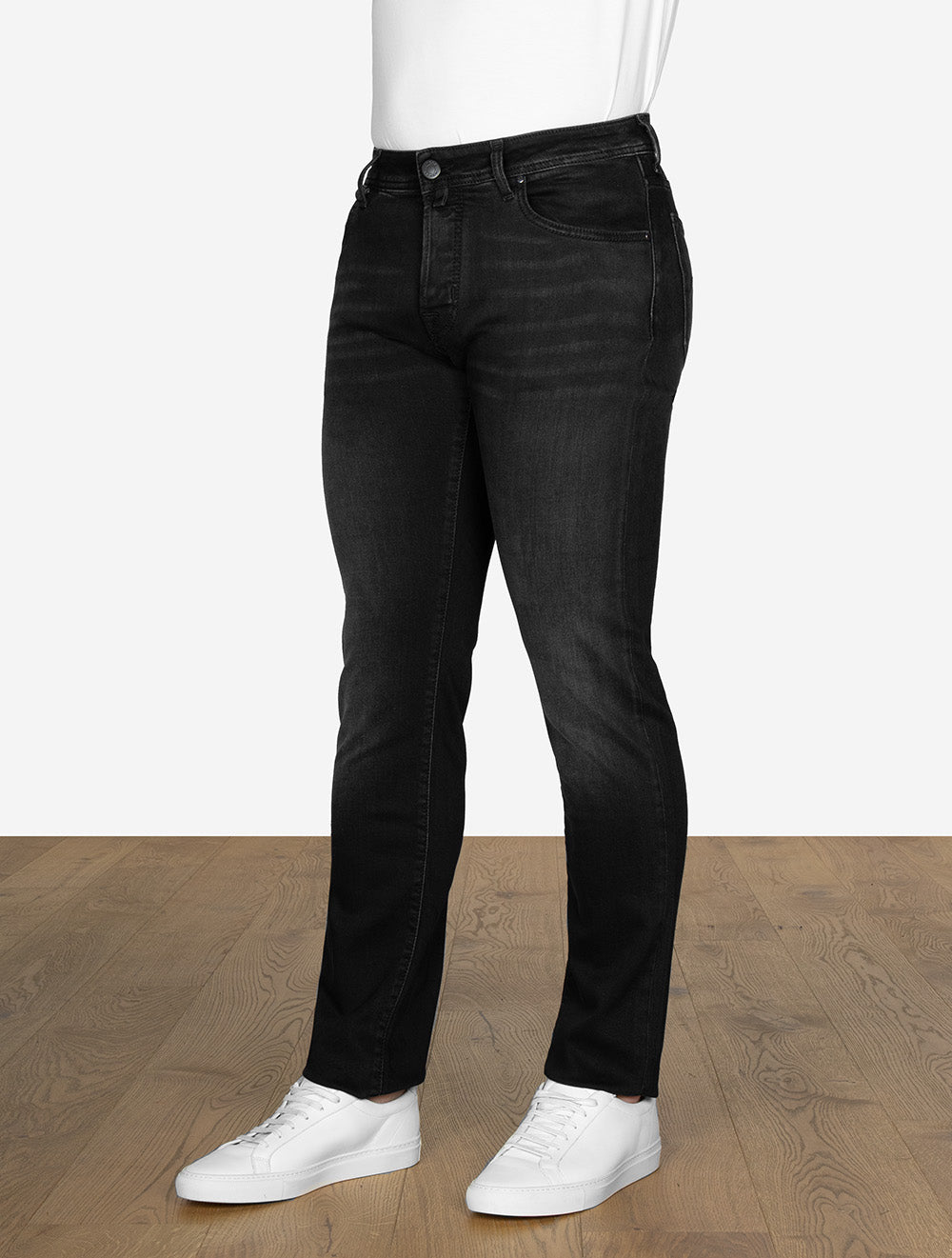 Nick Slim Fit Denim Black Leather Badge Jeans Black