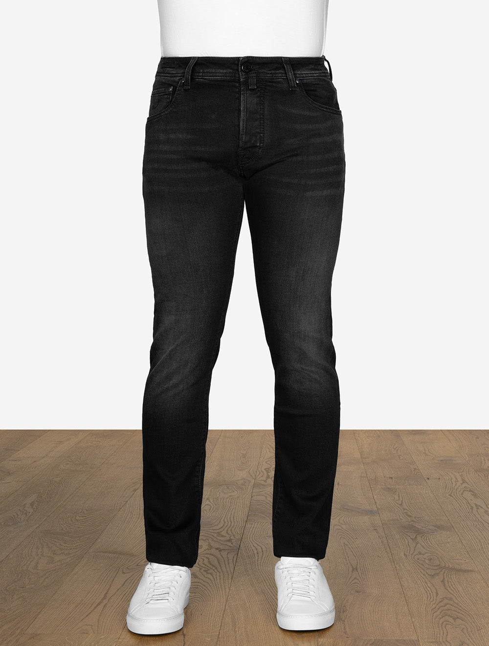 Nick Slim Fit Denim Black Leather Badge Jeans Black