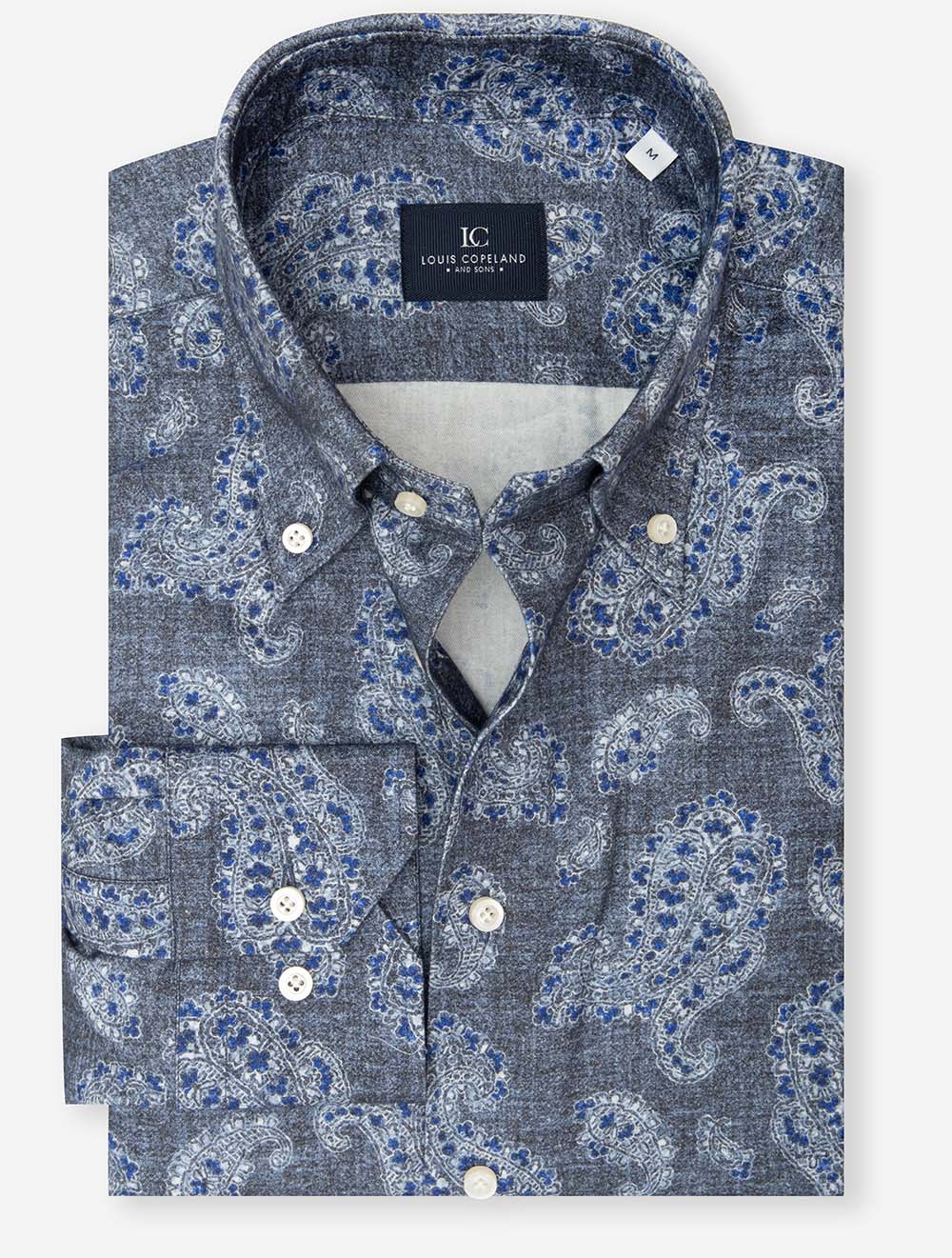 Chemise boutonnée à motif cachemire bleu marine