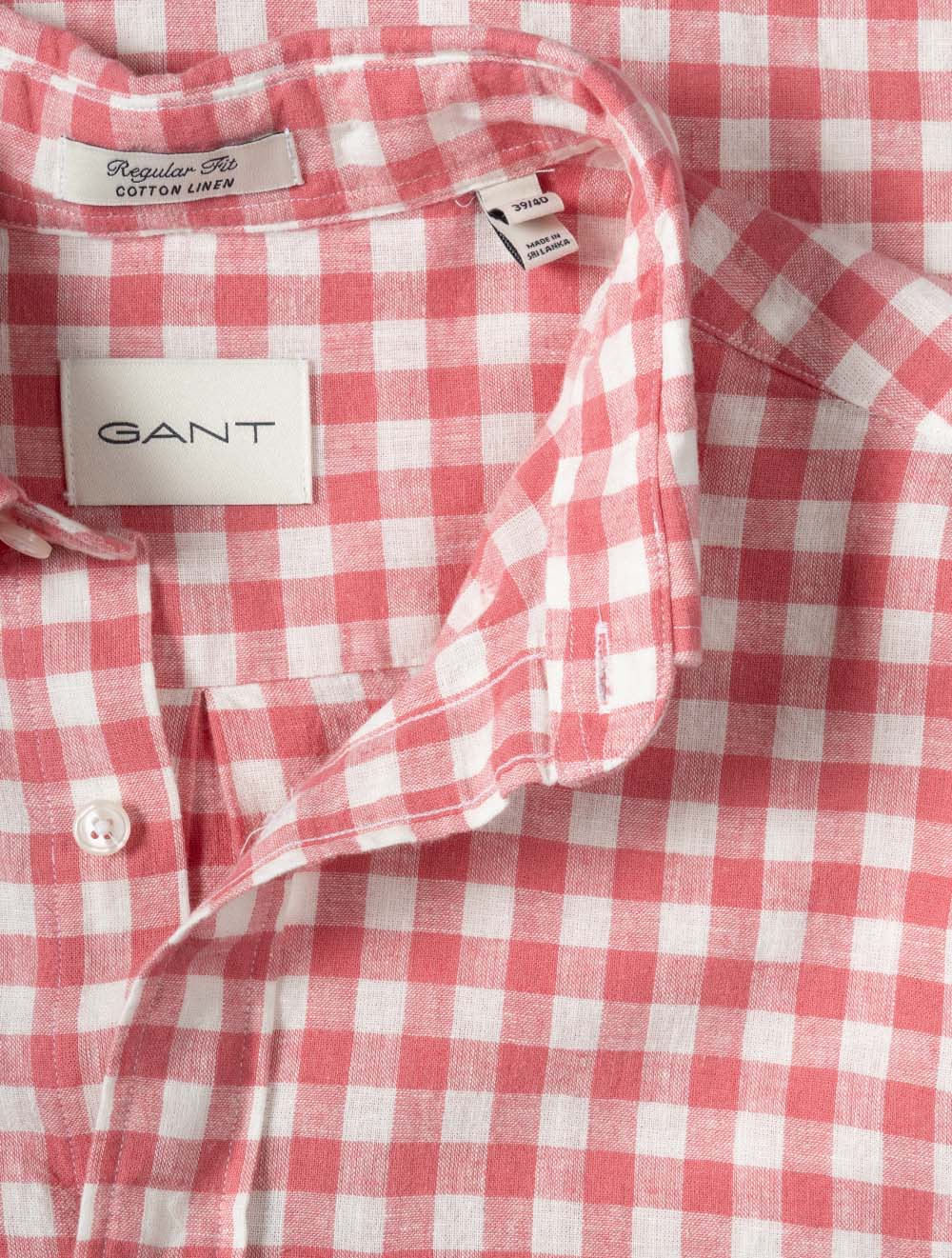 Regular Fit Cotton Linen Gingham Shirt Rose Pink
