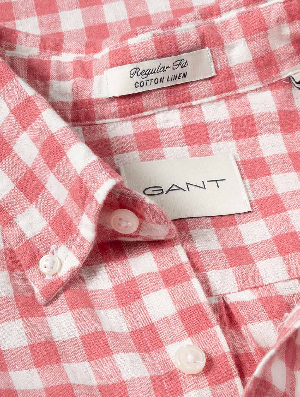 Regular Fit Cotton Linen Gingham Shirt Rose Pink