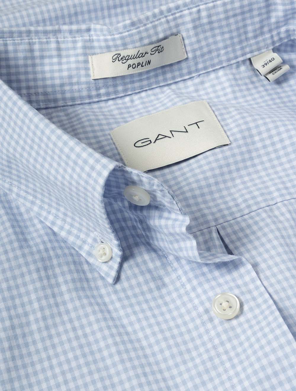 Regular Fit Poplin Gingham Short Sleeve Shirt Light Blue