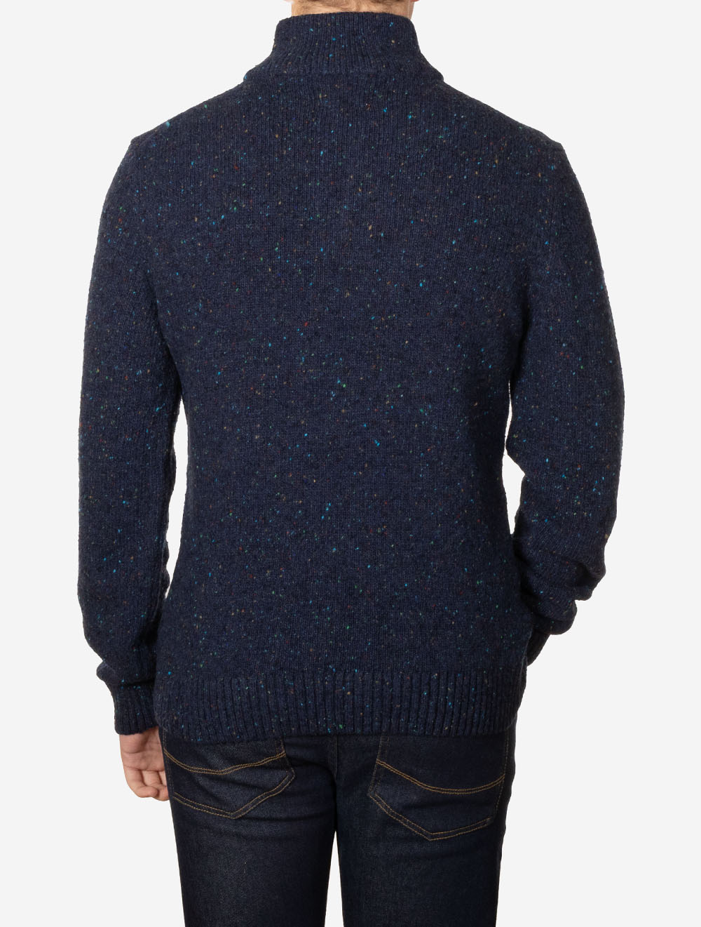 Wool Blend Neps Half Buttoned Sweater Evening Blue