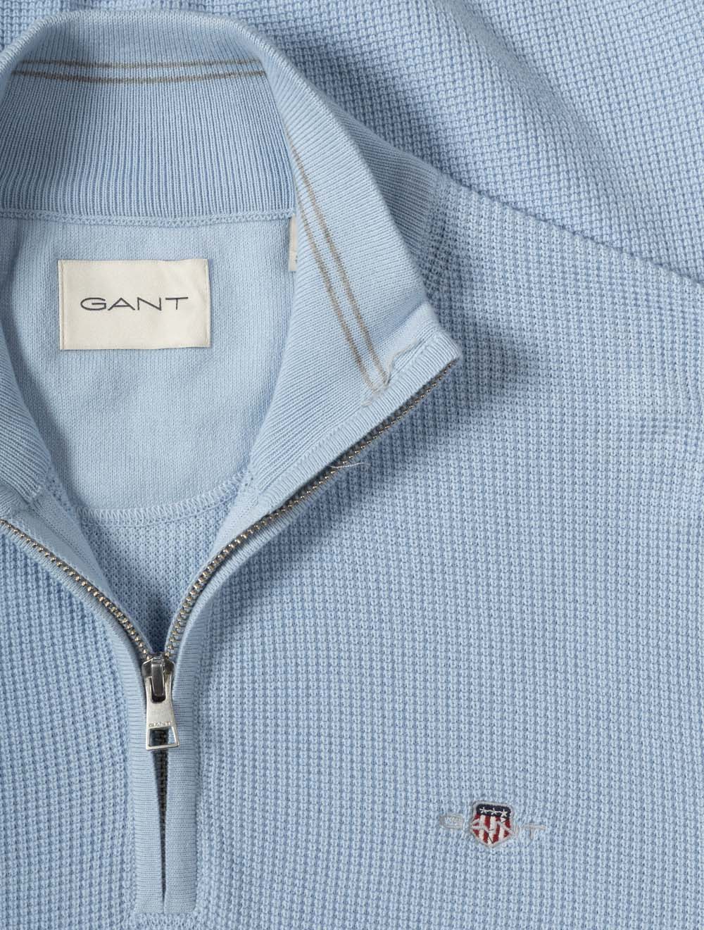 Micro Textured Cotton Half Zip Fresh Blue