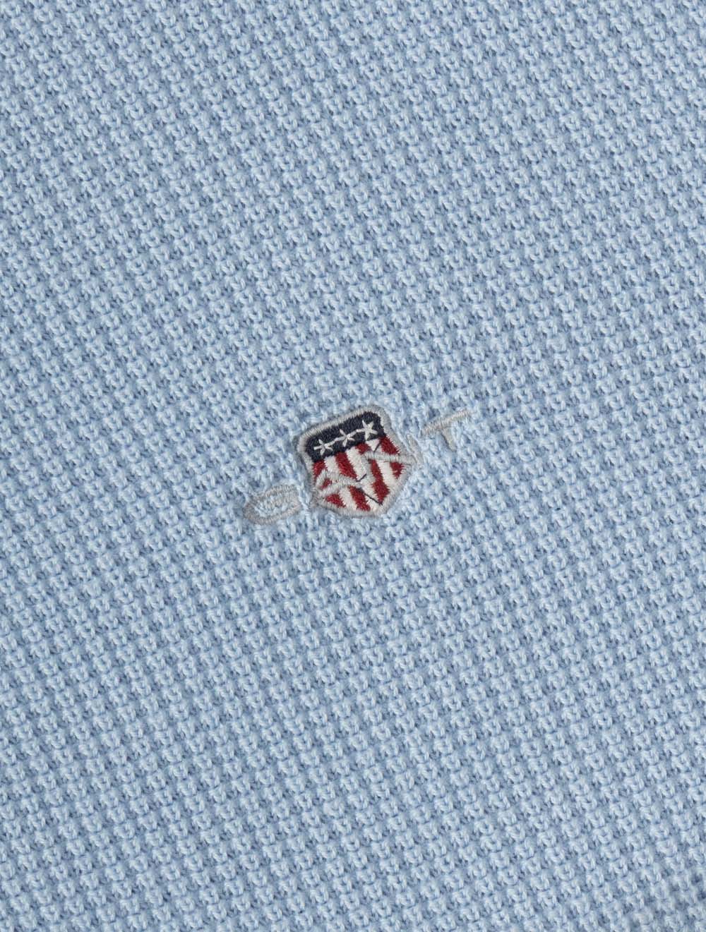 Micro Textured Cotton Half Zip Fresh Blue