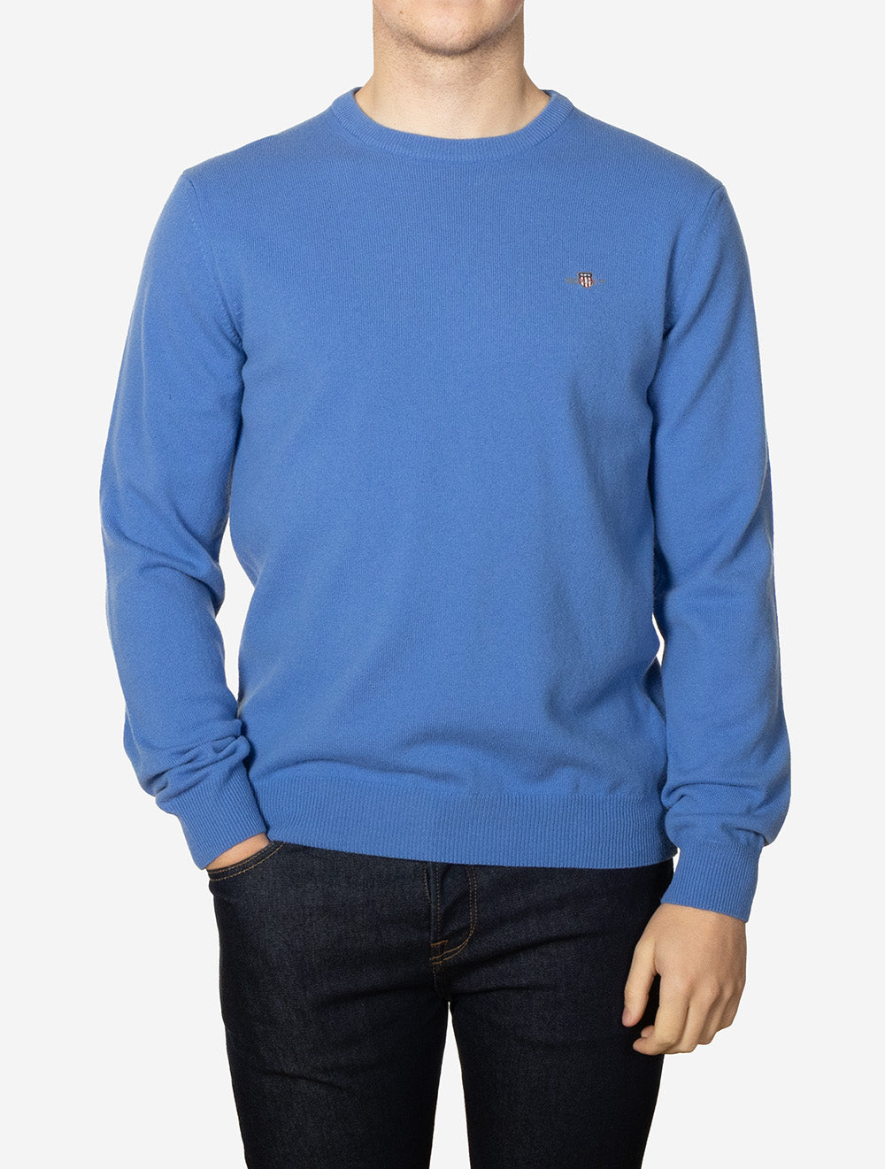 Pull col rond en laine d'agneau extra-fine, bleu parfait