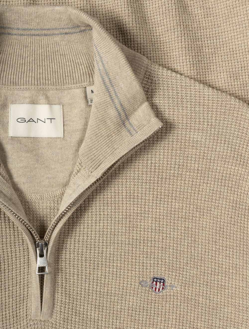 Micro Textured Cotton Half Zip Oat Melange