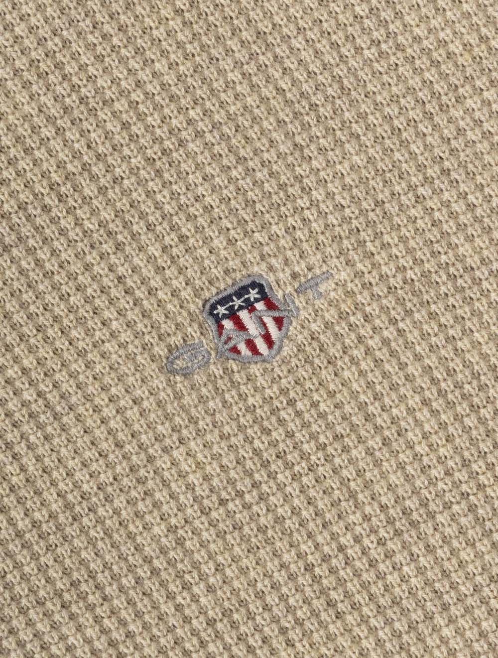 Micro Textured Cotton Half Zip Oat Melange