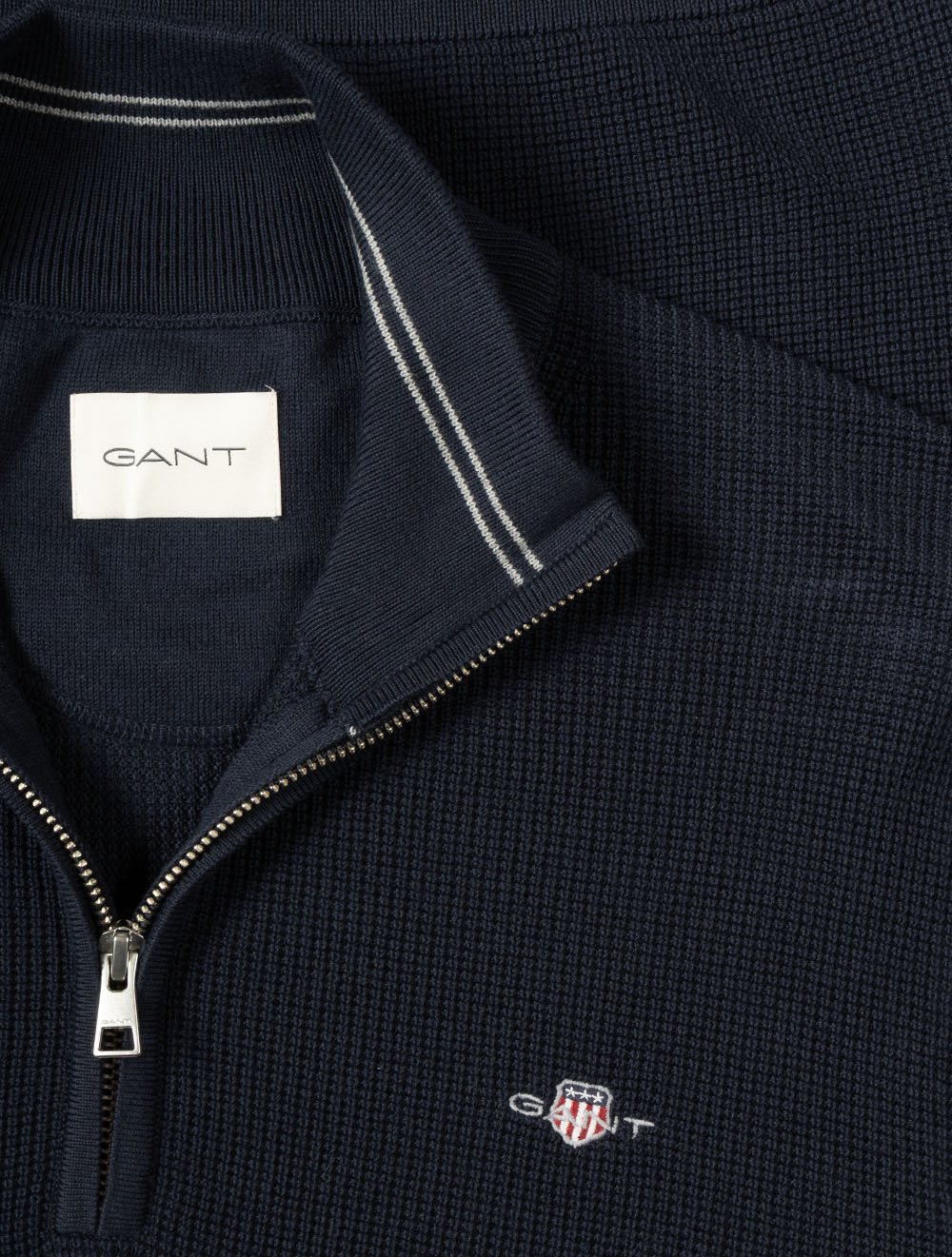 Micro Textured Cotton Half Zip Evening Blue