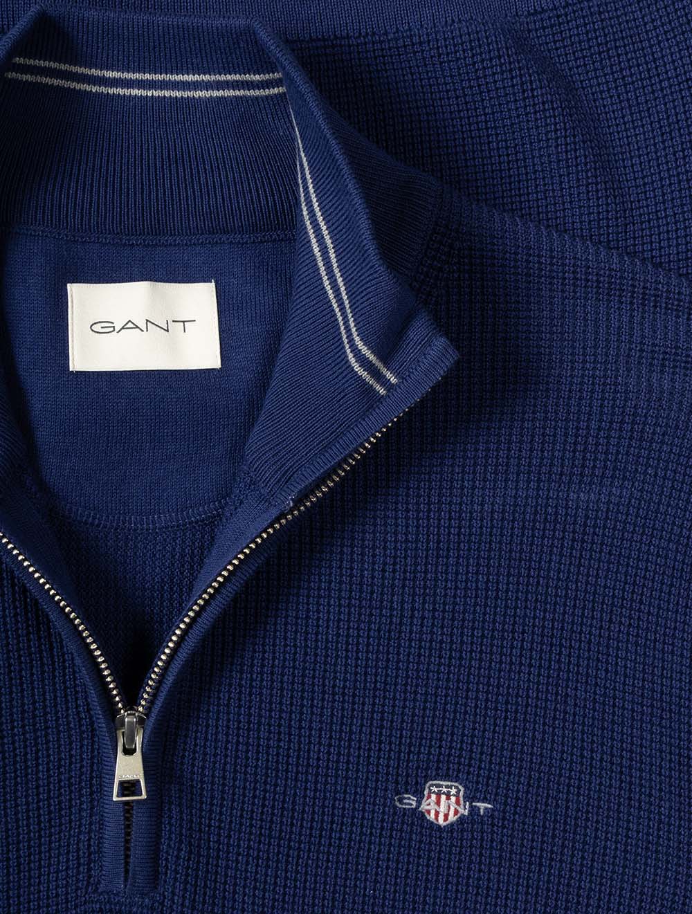 Micro Textured Cotton Half Zip Rich Navy