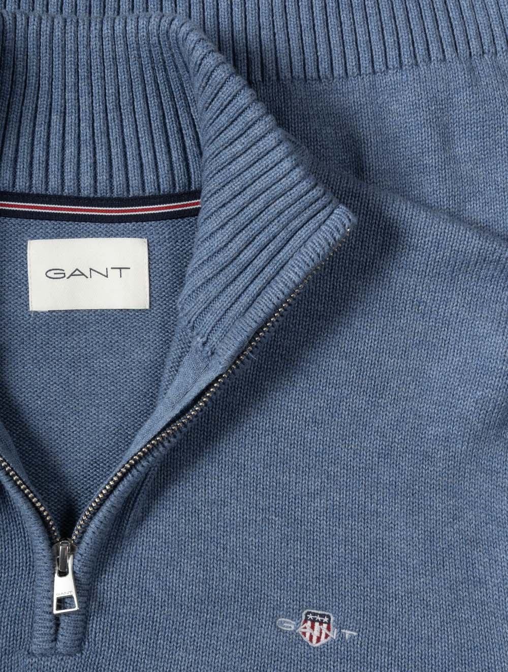 Casual Cotton Half Zip Denim Blue Melange