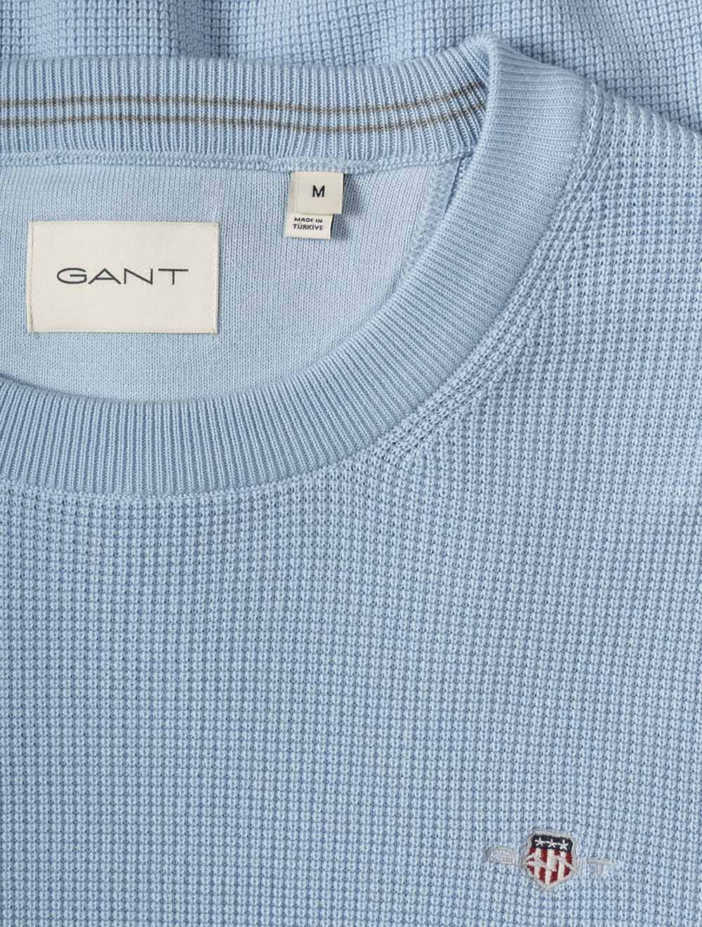 Micro Textured Cotton Crew Neck Fresh Blue