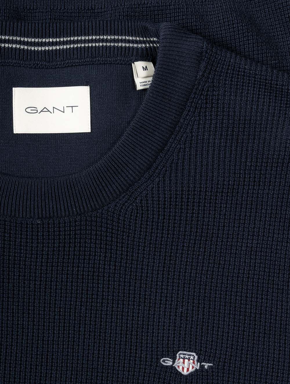 Micro Textured Cotton Crew Neck Evening Blue