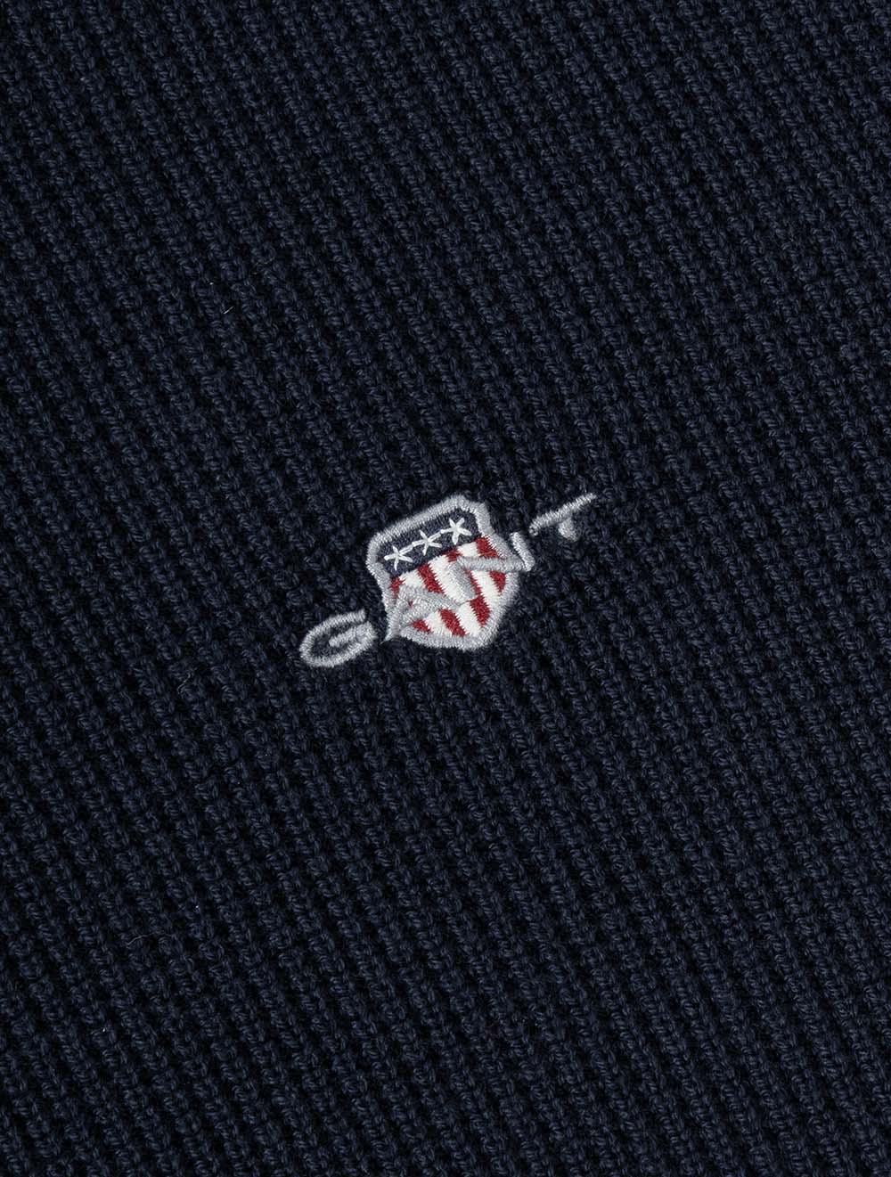 Micro Textured Cotton Crew Neck Evening Blue