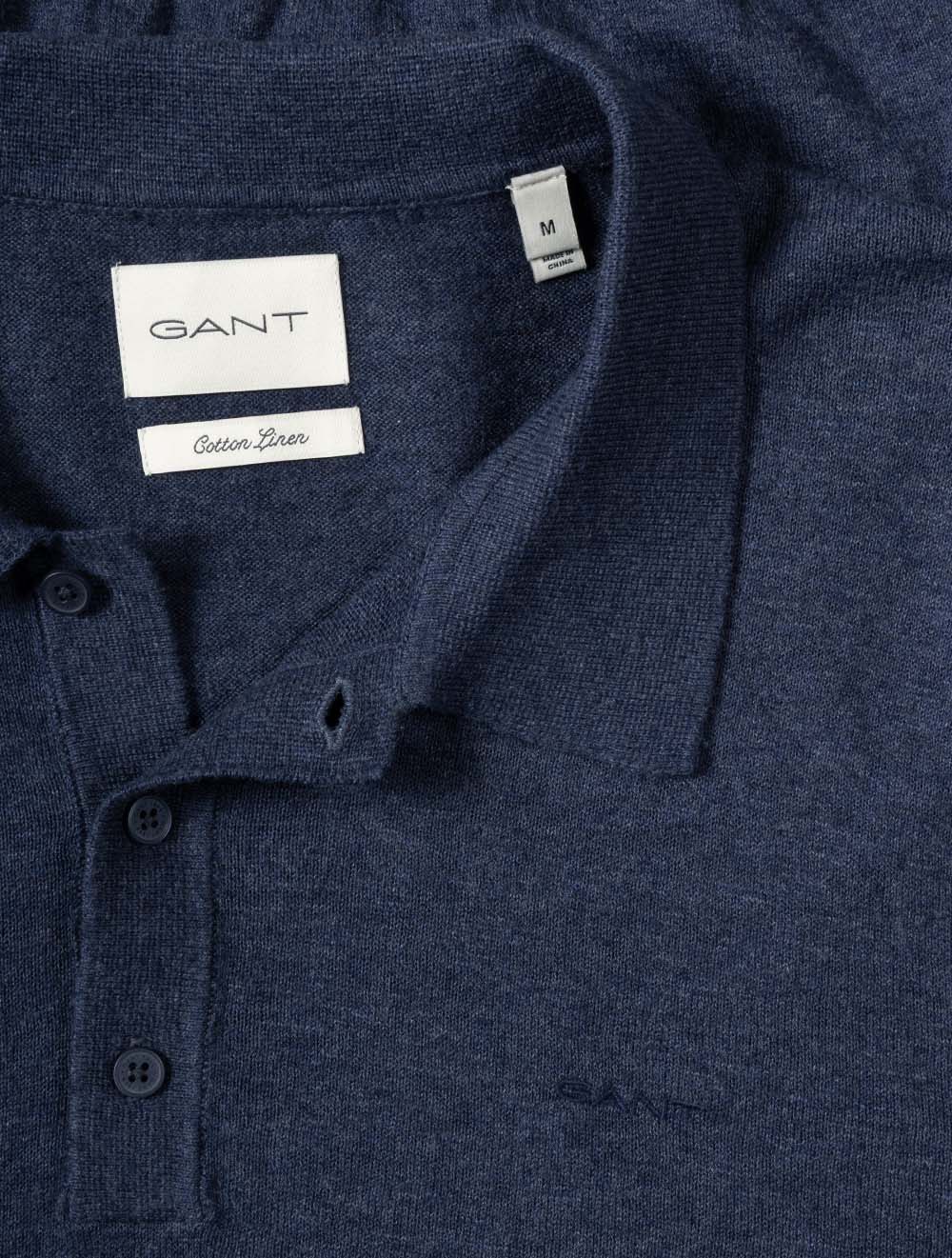 Slub Cotton Linen Polo Dark Indigo Melange