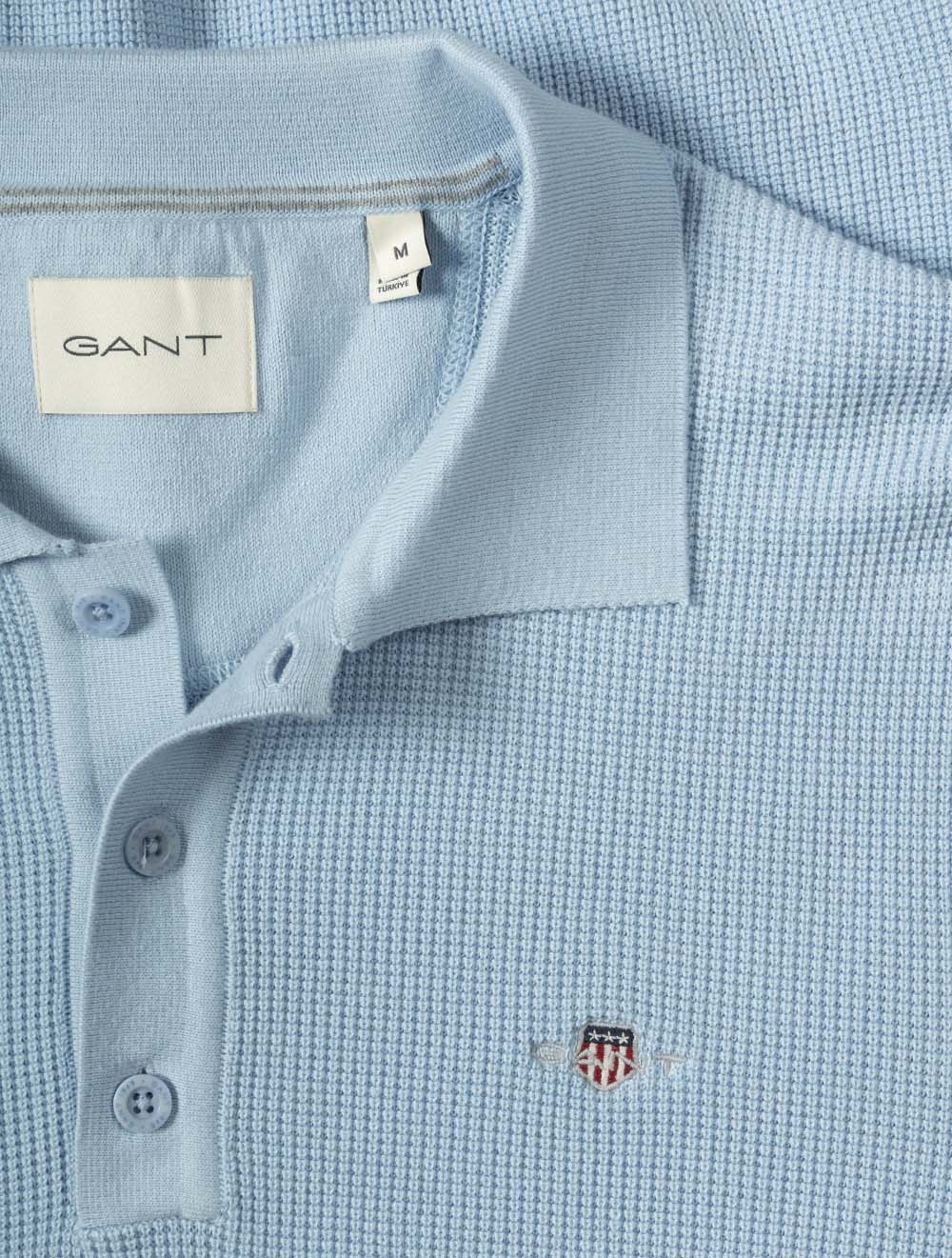 Micro Textured Cotton Short Sleeve Polo Fresh Blue