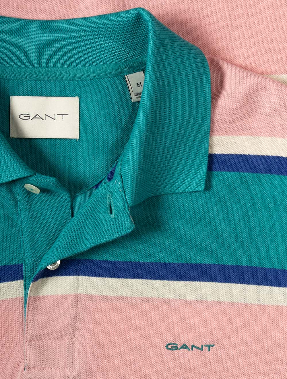 Multistripe Short Sleeve Polo Aqua Blue