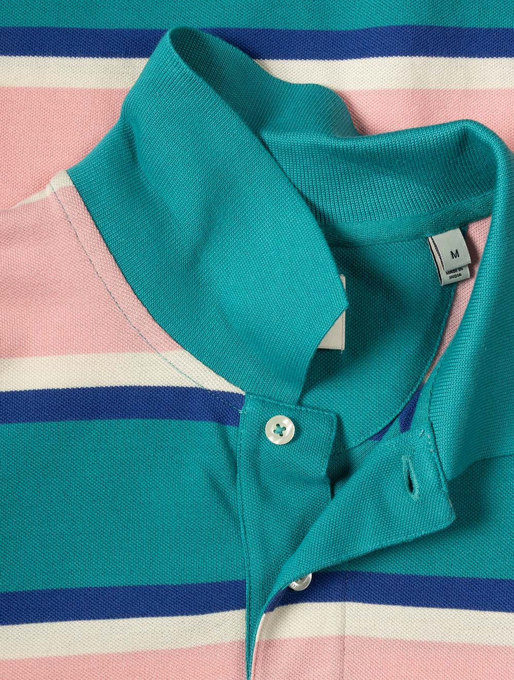 Multistripe Short Sleeve Polo Aqua Blue