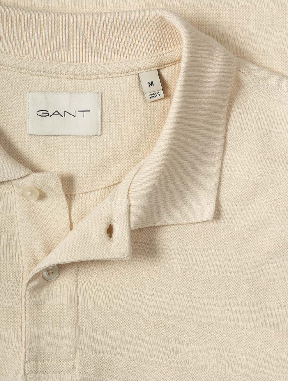 Textured Stripe Short Sleeve Polo Creamed White