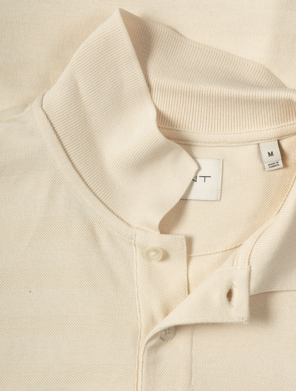 Textured Stripe Short Sleeve Polo Creamed White
