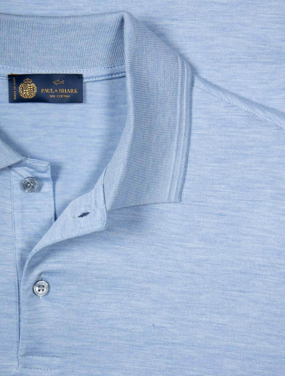 Silk-Cotton Blend Polo Shirt Blue Melange