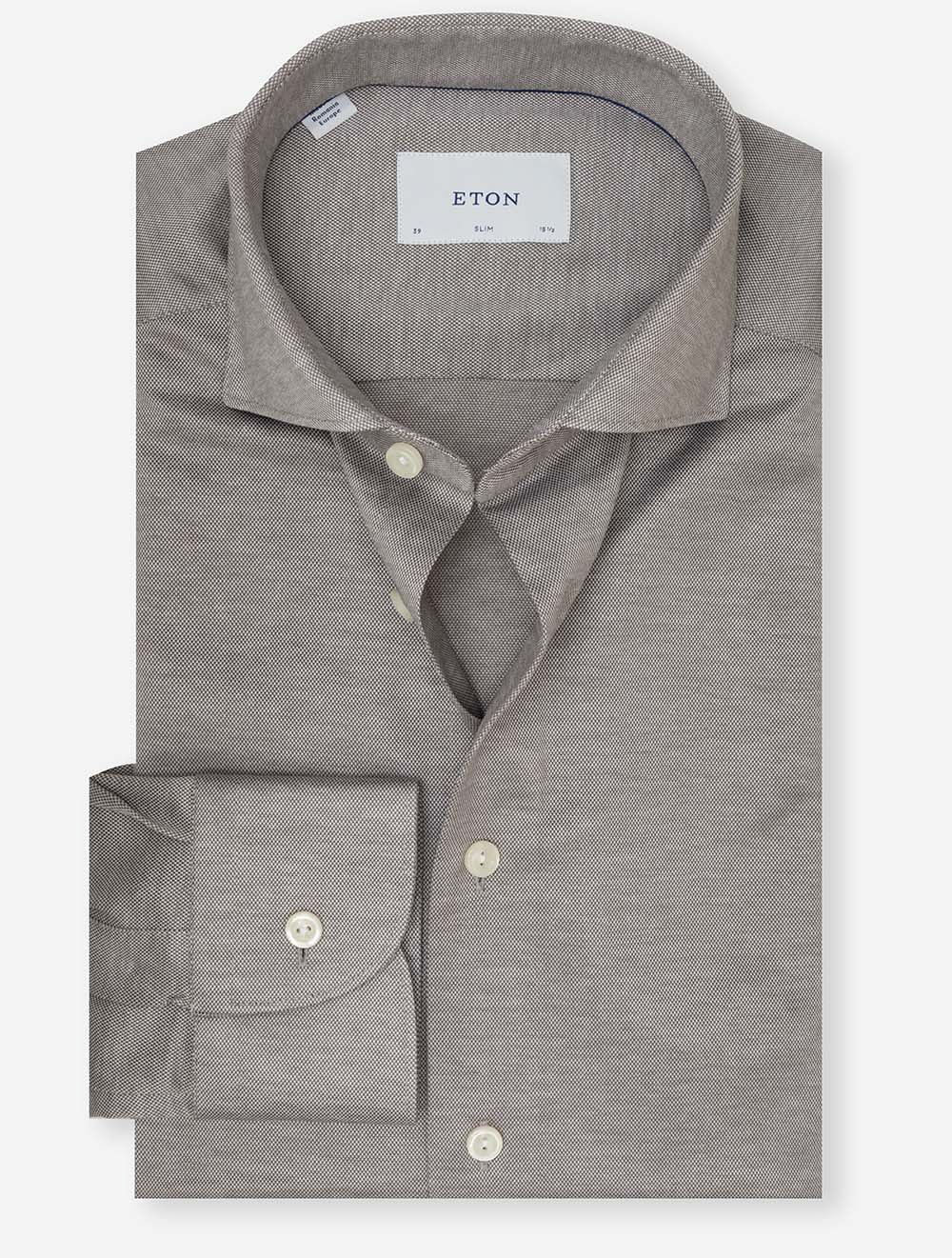 Slim Fit Jacquard Knit Shirt Beige