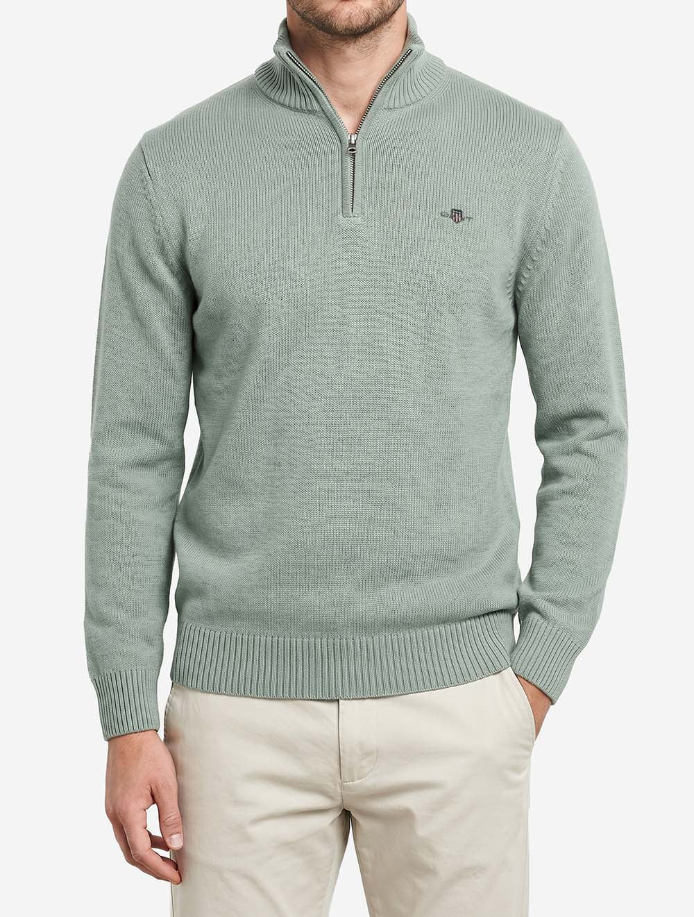 Casual Cotton Half Zip Ceramic Grey