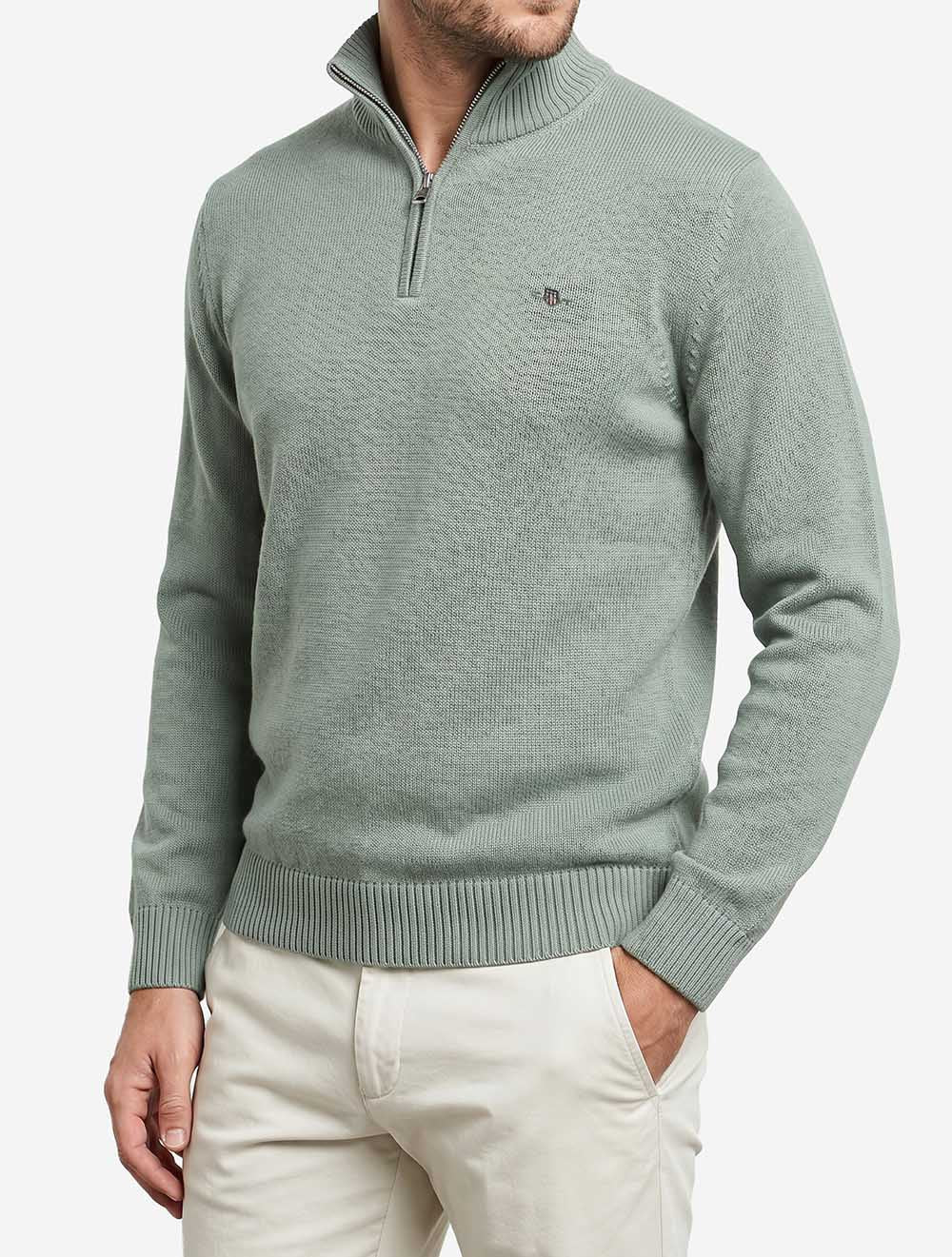 Casual Cotton Half Zip Ceramic Grey