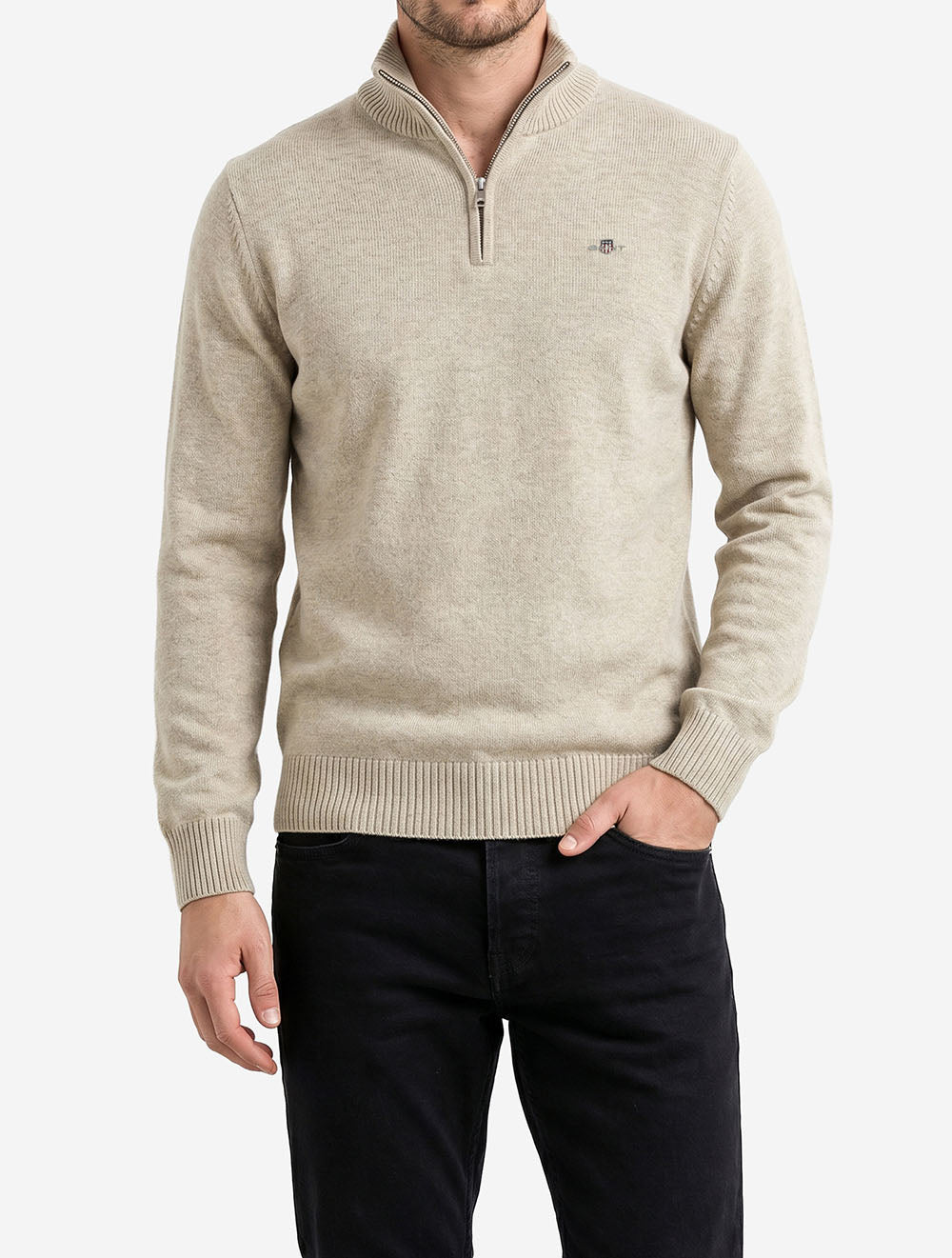 Casual Cotton Half Zip Oat Melange