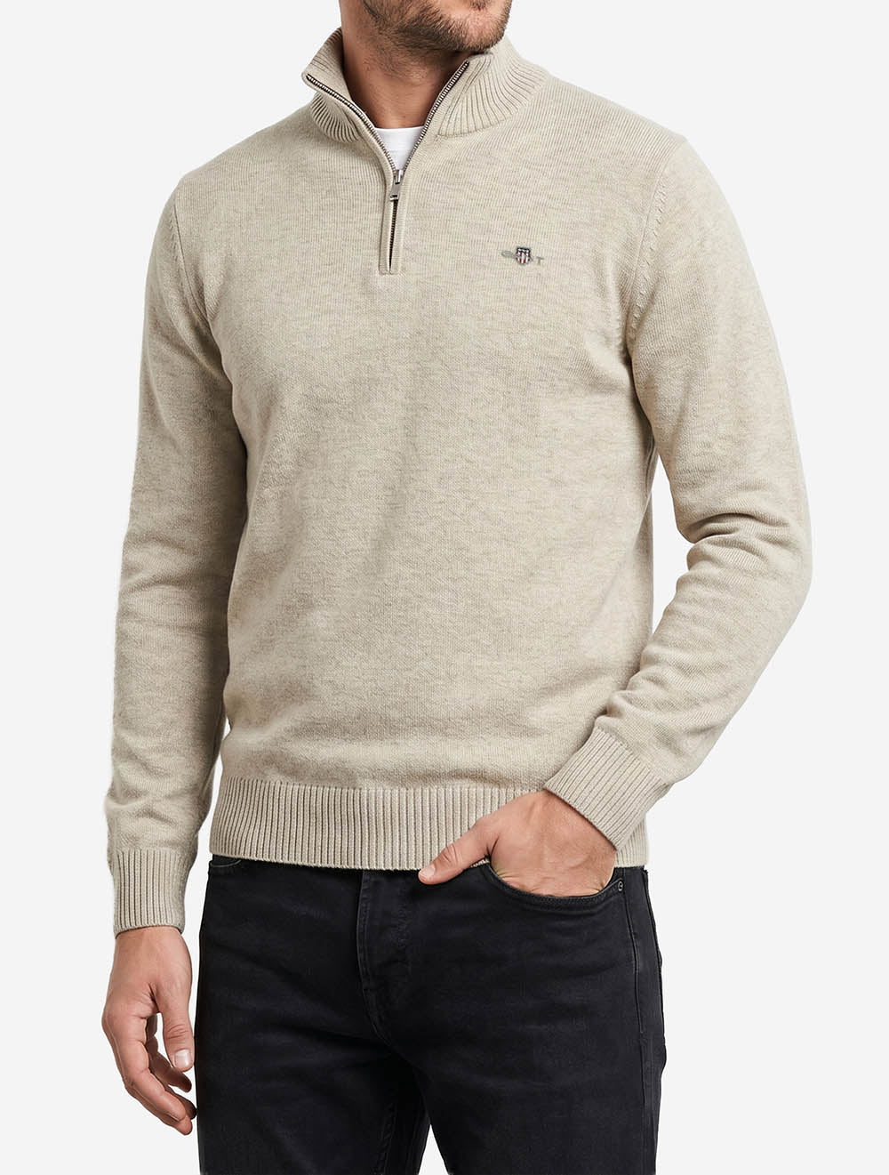 Casual Cotton Half Zip Oat Melange