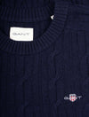 Lambswool Cable Crew Neck Evening Blue