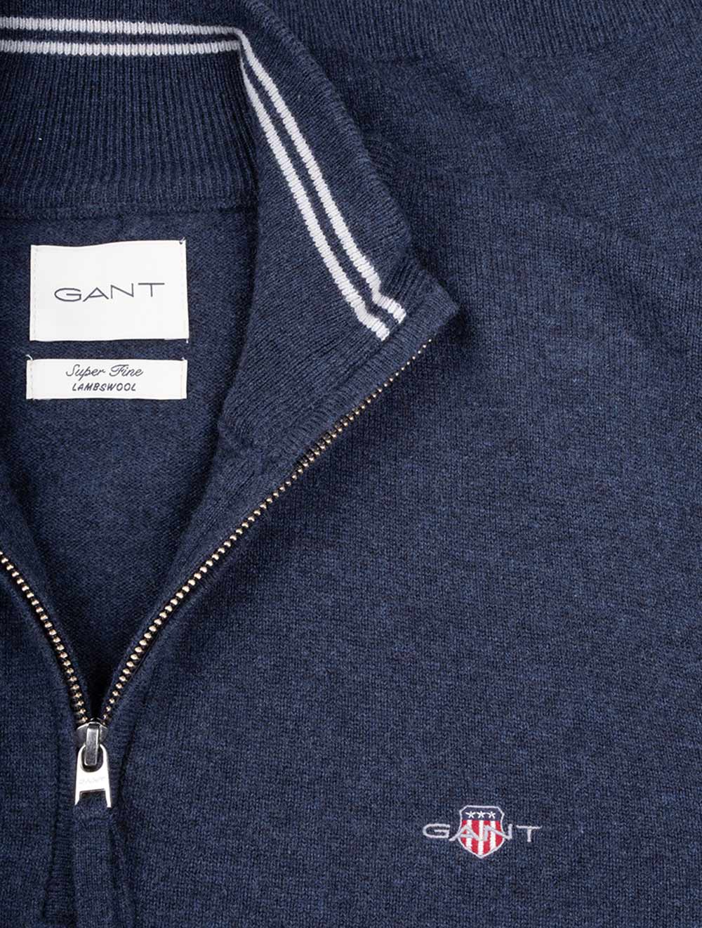 Gant Superfine Lambswool Half Zip Dark Navy Melange AI3